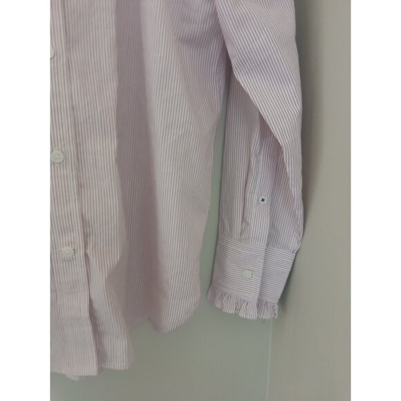 J. Crew 100% Cotton Classic Ruffle Collar Button Down Shirt Size 8 Red Stripe - Picture 4 of 10